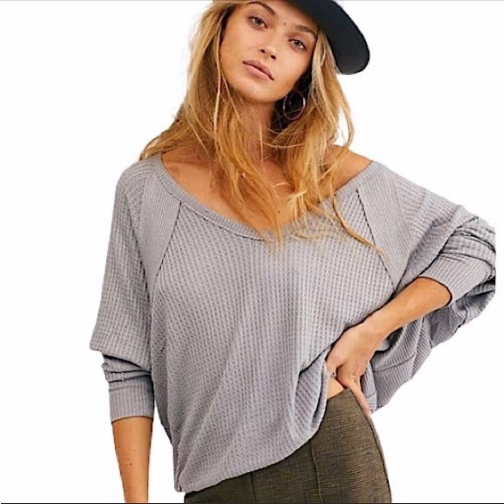 Free People Gray Santa Clara Long Sleeve V-neck Thermal Top size XS